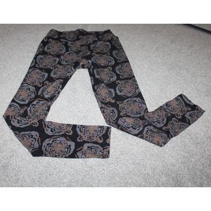 Womens Leggings LulaRoe OS One Size 0-12 Safai Tiger Design Black
